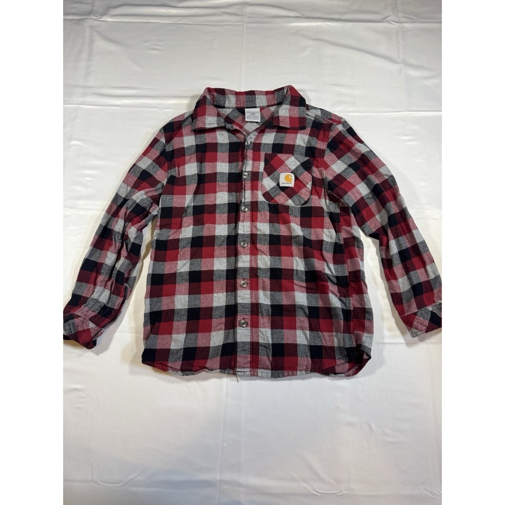 Carhartt Youth Flannel Long Sleeve Plaid Shirt Size Large Red